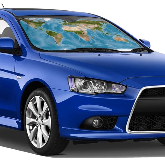 Lsque Earth View World Map Car Windshield Sun Shade | Accordion Folding Style Auto Shade for Car Truck SUV Van | Blocks UV Rays Sun Visor Protector | Small