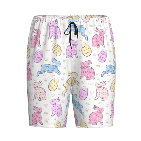 Lsque Easter Colorful Rabbit Mens Sleep Pajama Shorts,Short Pajama Pants, Cotton Ultra-Soft Knit-Large