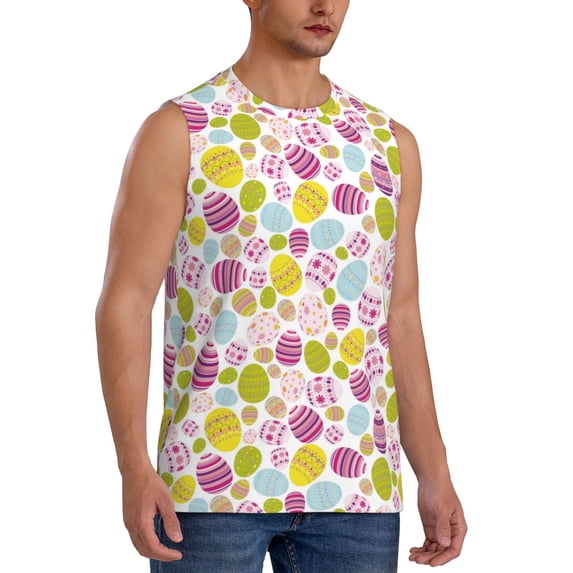 Lsque Easter Egg Print Men's Cotton Blend Sleeveless Muscle Shirts (S-3XL)- Moisture Wicking, Odor Protection, UPF 30+,