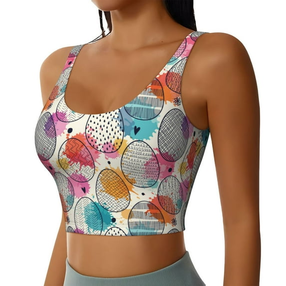 Lsque Easter Egg Printed Women'S Sports Bra, Compression, Moisture Wicking, High-Impact Sports Bra For Women,Supportive sports bra-X-Large