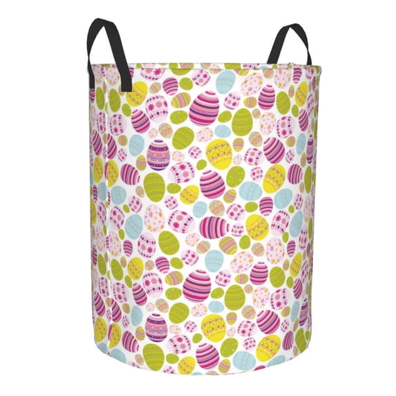 Lsque Easter Egg pattern Laundry Hamper Basket, Tall Woven Rope Hamper Basket for Clothes, Lightweight Storage Basket, Collapsible Waterproof-Small