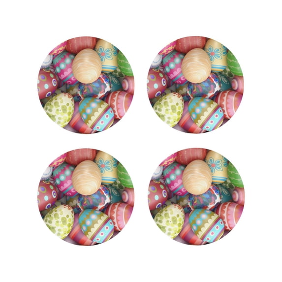 Lsque Easter Eggs Pattern 4" Drink Coasters Set of 4, PVC Leather Absorbent Coasters, Table Coaster Set Decorative Coffee Cup Coasters Housewarming Gift -Round Shape
