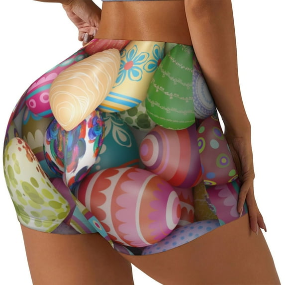 Lsque Easter Eggs Pattern High Waisted Biker Shorts for Women-Tummy Control Fitness Athletic Workout Running Yoga Gym Shorts,Moisture-Wicking-