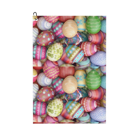 Lsque Easter Eggs Premium Golf Towel - Ultra Absorbent and Quick Drying Microfiber Towel with Carabiner - Gift for Men -24" X 16"