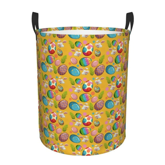Lsque Easter Pattern Laundry Hamper Basket, Tall Woven Rope Hamper Basket for Clothes, Lightweight Storage Basket, Collapsible Waterproof-Small