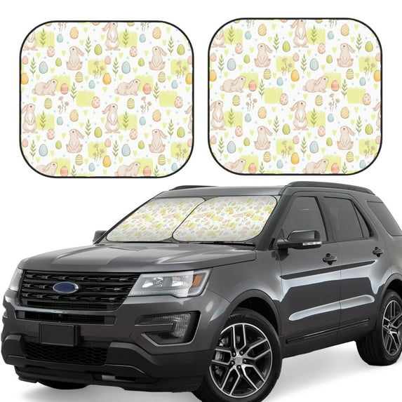 Lsque Easter Rabbit 2 PCS Windshield Sun Shade | CarFoldable Window Covers | Car Accessories Reflect UV for Universal Cars SUV Truck | Medium