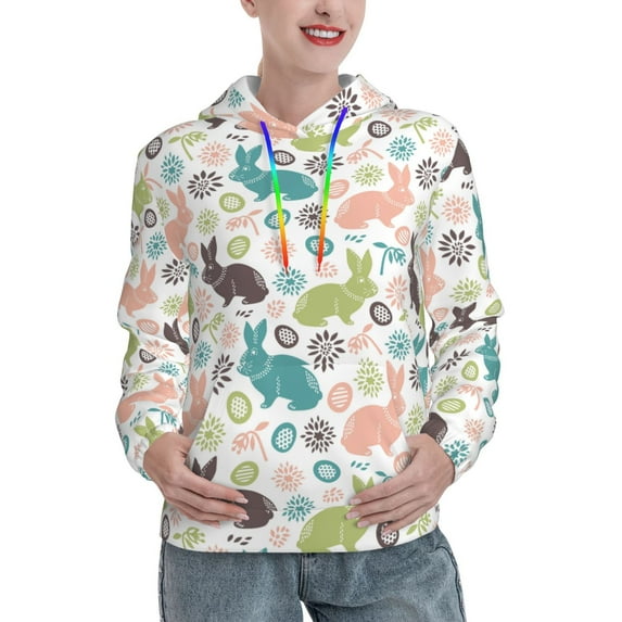 Lsque Easter Rabbit Pattern Casual Women's Hoodie,Hooded Sweatshirt with Kangaroo Pocket,Pullover Hoodie with Eye-catching Drawstrings-Small