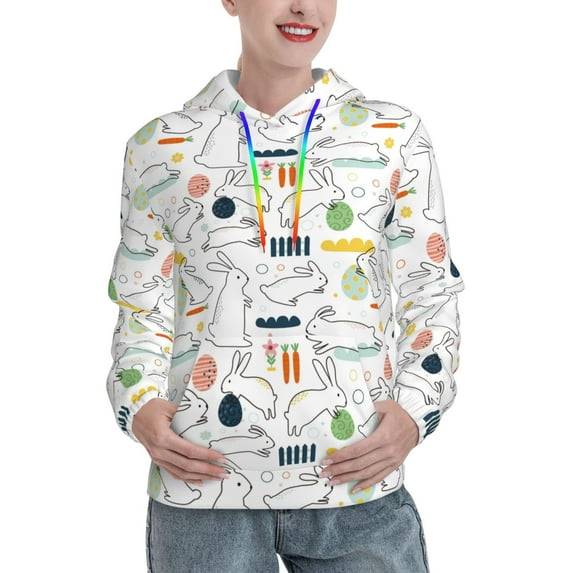 Lsque Easter Rabbit Pattern Casual Women's Hoodie,Hooded Sweatshirt with Kangaroo Pocket,Pullover Hoodie with Eye-catching Drawstrings-X-Large