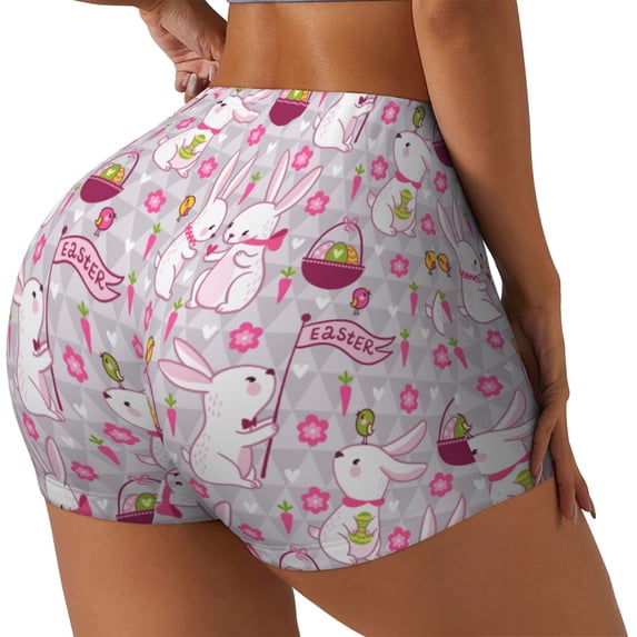 Lsque Easter Rabbit Pattern High Waisted Biker Shorts for Women-Tummy Control Fitness Athletic Workout Running Yoga Gym Shorts,Moisture-Wicking-