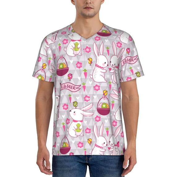 Lsque Easter Rabbit Pattern Mens Polo Golf Shirts Funny Graphics Shorts Sleeve Button Shirts Baseball T-shirt-Large