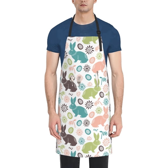 Lsque Easter Rabbit Waterproof Apron Chef Aprons for Men Heavy Duty Chemical Work Apron Extra Long Grilling Aprons with Adjustable Bib Apron