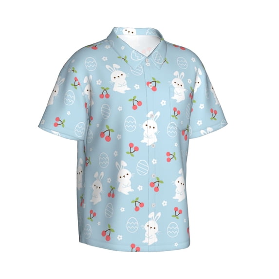 Lsque Easter Rabbit pattern Hawaiian Shirt for Men, Unisex Summer Beach Casual Short Sleeve Button Down Shirts-Small