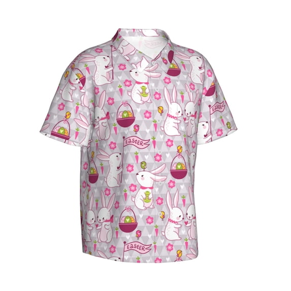 Lsque Easter Rabbit pattern Hawaiian Shirt for Men, Unisex Summer Beach Casual Short Sleeve Button Down Shirts-XX-Large