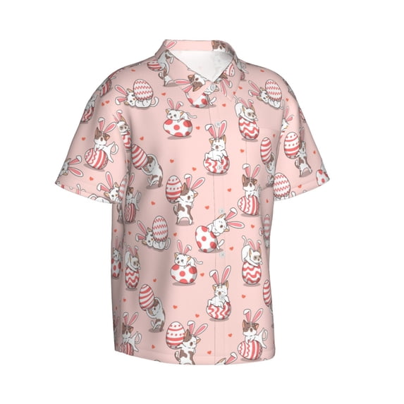 Lsque Easter Rabbit pattern Hawaiian Shirt for Men, Unisex Summer Beach Casual Short Sleeve Button Down Shirts-