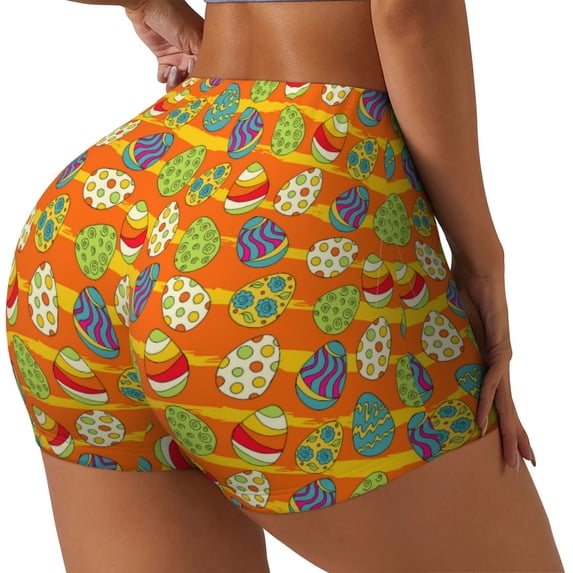 Lsque Easter eggs Pattern High Waisted Biker Shorts for Women-Tummy Control Fitness Athletic Workout Running Yoga Gym Shorts,Moisture-Wicking-Small
