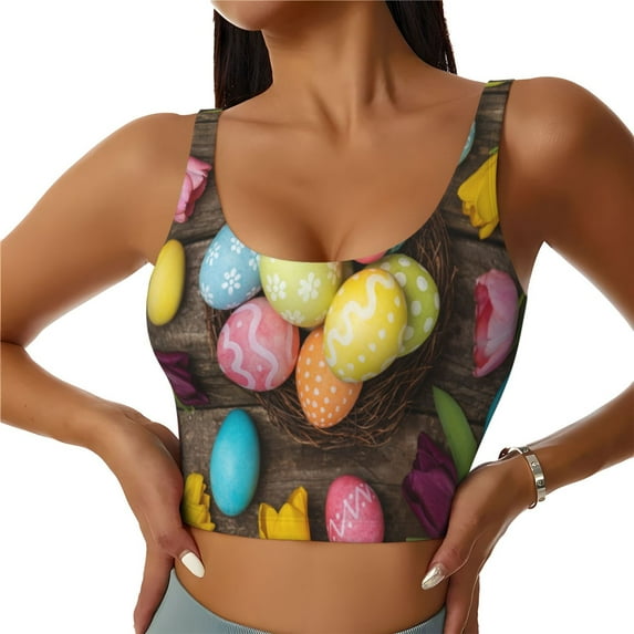 Lsque Easter eggs Printed Women'S Sports Bra, Compression, Moisture Wicking, High-Impact Sports Bra For Women,Supportive sports bra-Large