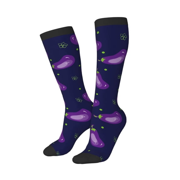 Lsque Eggplant Printed Crew Socks Men's Women's LightWeight Thin Casual Calf Socks ,Knee High Socks,Cotton Socks