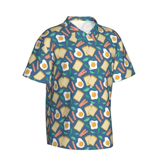 Lsque Eggs Toast Bacon And Arugula pattern Hawaiian Shirt for Men, Unisex Summer Beach Casual Short Sleeve Button Down Shirts-3X-Large