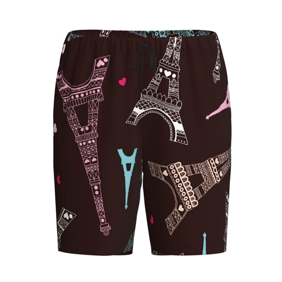 Lsque Eiffel Tower Mens Sleep Pajama Shorts,Short Pajama Pants, Cotton Ultra-Soft Knit-Large