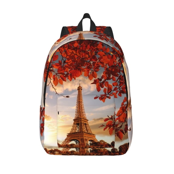 Lsque Eiffel Tower Pattern Canvas Daypack, Durable Backpack, High-quality Versatile Backpack,Vintage Compact Backpack-Small