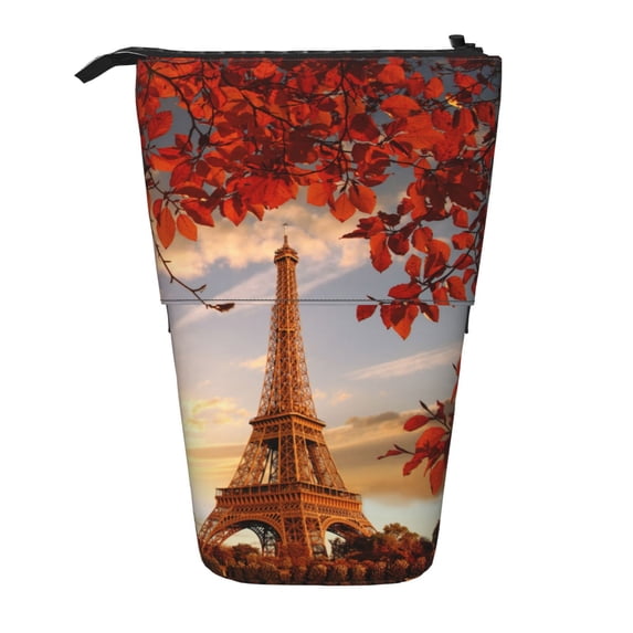 Lsque Eiffel Tower Pattern Telescopic Pencil Bag Pen Holder Stationery Case, Stand-up Retractable Transformer Bag Organizer