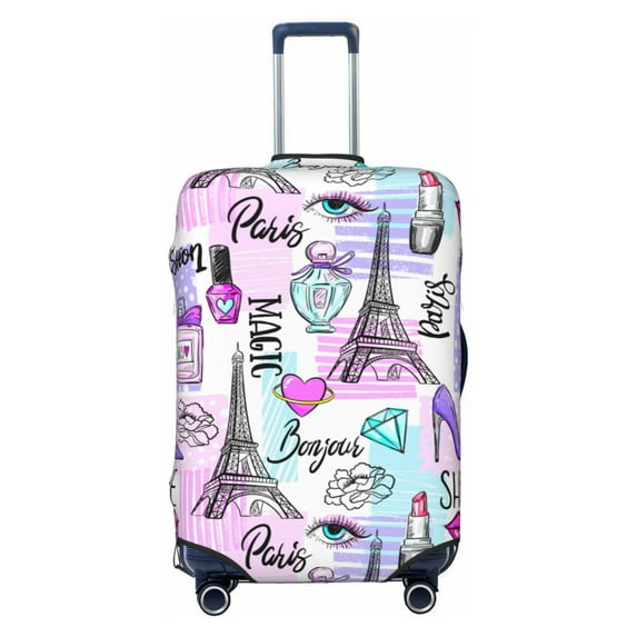 Lsque Eiffel Tower and Hearts Printed Luggage Cover, Travel Luggage Protector,Scratch and Dirt Resistant, Fits 18-32 Inch Luggage - Medium