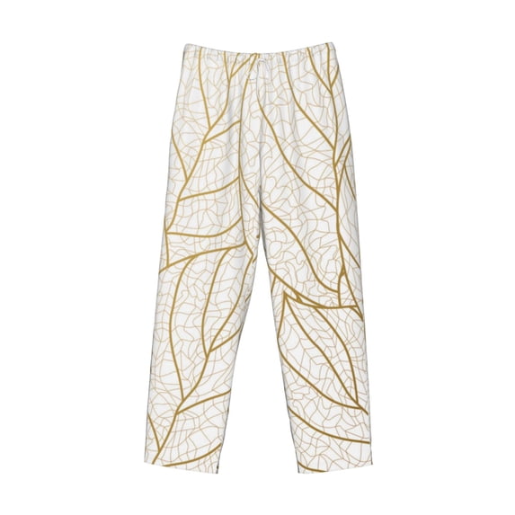 Lsque Elegant Gold Leaf Pattern Print Men's Pajama Pants, Lounge Pant - Comfortable Home Wear,Elastic Waistband, Stylish Design-Small