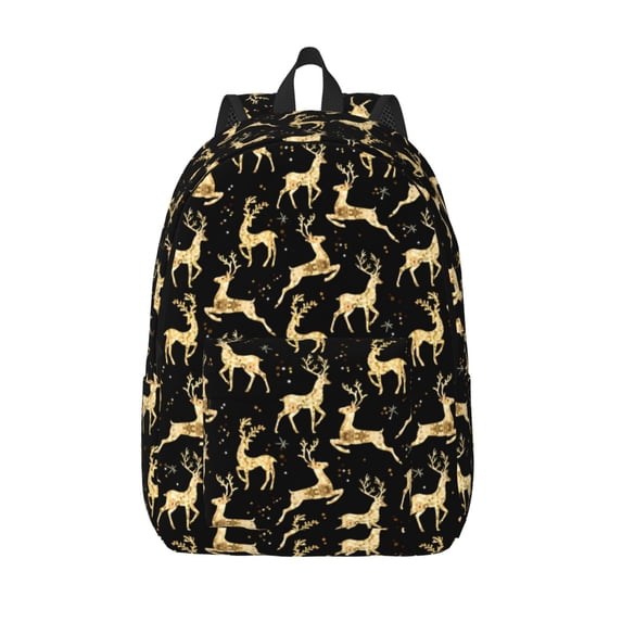 Lsque Elegant Gold Moose Pattern Canvas Daypack, Durable Backpack, High-quality Versatile Backpack,Vintage Compact Backpack-Small
