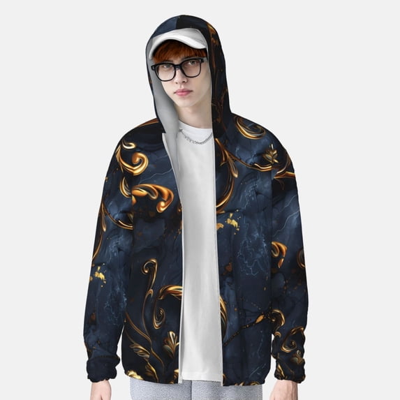 Lsque Elegant Gold Scrollwork UPF 50+ Lightweight Sun Protection Men's Women's Long Sleeve Shirt, Hoodie Performance -Large