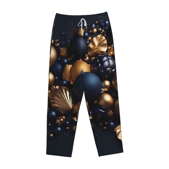 Lsque Elegant Golden Blue Ornaments Print Women's Pajama Pants, Lounge Pant - Comfortable Home Wear,Elastic Waistband, Stylish Design-Small