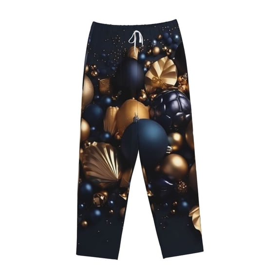 Lsque Elegant Golden Blue Ornaments Print Women's Pajama Pants, Lounge Pant - Comfortable Home Wear,Elastic Waistband, Stylish Design-Small