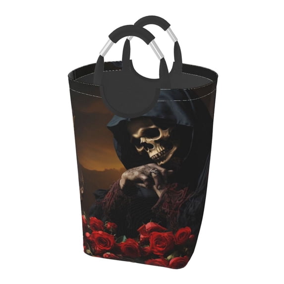 Lsque Elegant Rose Skull Laundry Basket, Laundry Hamper, Dirty Clothes Hamper for Laundry, Collapsible, Waterproof Laundry Baskets with Aluminum Handles for Laundry, Dorm, Family