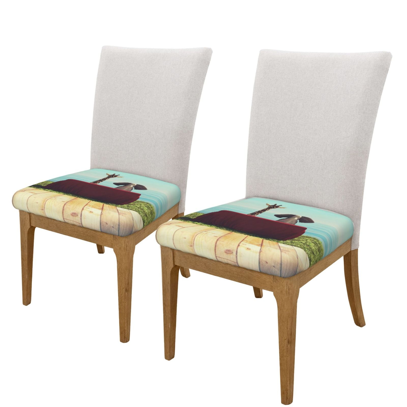 Lsque Elehpant And A Giraffe Looking At The Sea Printed Square Couch