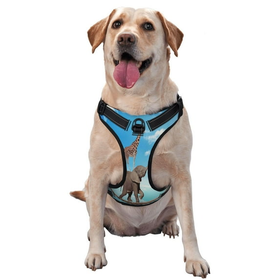 Lsque Elephant Giraffe Dog Harness, No-Pull Pet Harness with 2 Leash Clips, Adjustable Soft Padded Dog Vest with Easy Control Handle for Large Dogs-Large