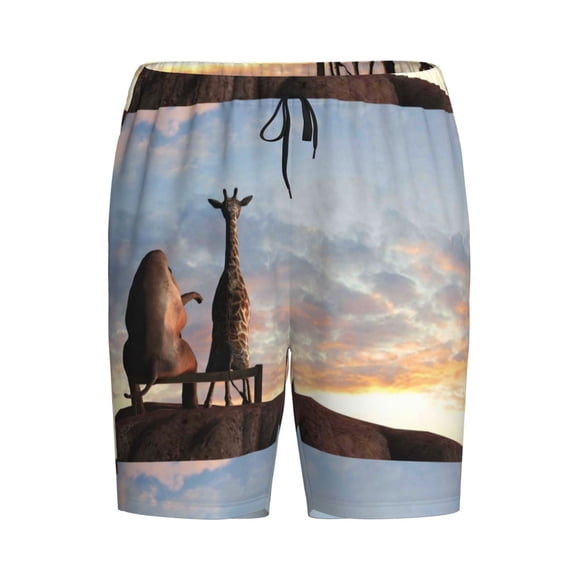 Lsque Elephant Giraffe Mens Sleep Pajama Shorts,Short Pajama Pants, Cotton Ultra-Soft Knit-4X-Large