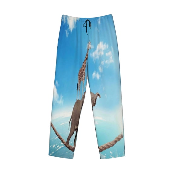 Lsque Elephant Giraffe Print Men's Pajama Pants, Lounge Pant - Comfortable Home Wear,Elastic Waistband, Stylish Design-Large