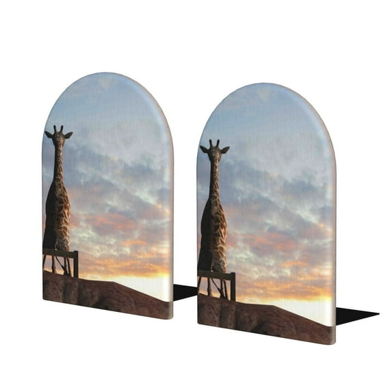 Lsque Elephant Giraffe Printed Wood Bookends,Non-Skid Bookend for Shelves,Heavy Duty Support Bookends,Non-Slip Foam Pads for Office, Home, and Library,1 Pair