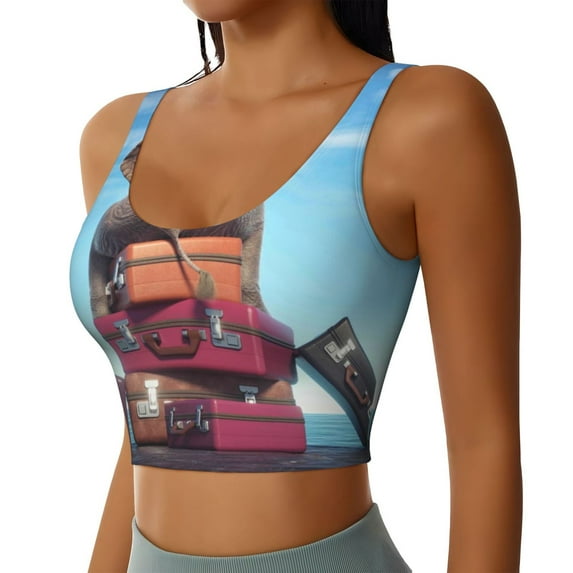 Lsque Elephant Sits Printed Women'S Sports Bra, Compression, Moisture Wicking, High-Impact Sports Bra For Women,Supportive sports bra-Medium