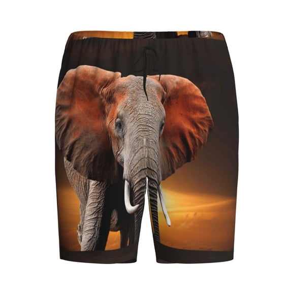 Lsque Elephant Sunset in Kenya Mens Sleep Pajama Shorts,Short Pajama Pants, Cotton Ultra-Soft Knit-Small