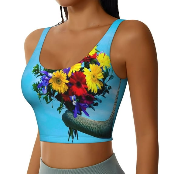 Lsque Elephant Trunk Couple Flowers Printed Women'S Sports Bra, Compression, Moisture Wicking, High-Impact Sports Bra For Women,Supportive sports bra-Small