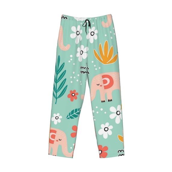 Lsque Elephant and Flowers Print Men's Pajama Pants, Lounge Pant - Comfortable Home Wear,Elastic Waistband, Stylish Design-Small