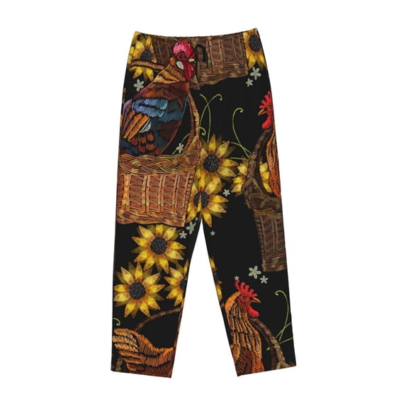 Lsque Embroidery Chicken Rooster Print Women's Pajama Pants, Lounge Pant - Comfortable Home Wear,Elastic Waistband, Stylish Design-XX-Large