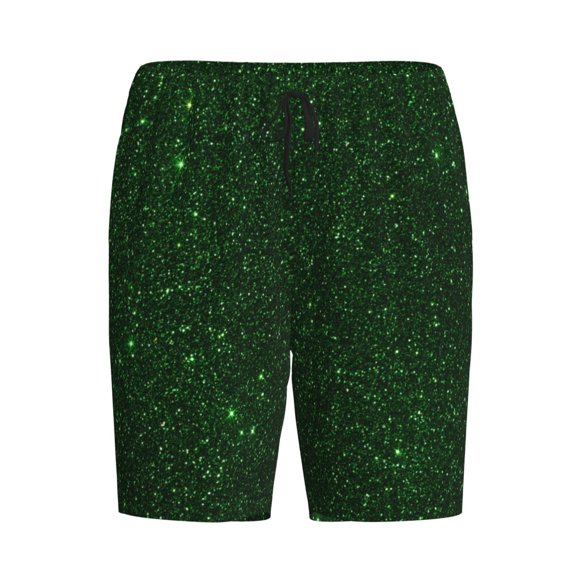 Lsque Emerald Green Sparkling Mens Sleep Pajama Shorts,Short Pajama Pants, Cotton Ultra-Soft Knit-Small