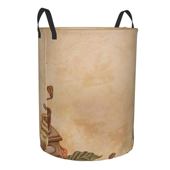 Lsque Engraved Coffee On Kraft Paper pattern Laundry Hamper Basket, Tall Woven Rope Hamper Basket for Clothes, Lightweight Storage Basket, Collapsible Waterproof-Small