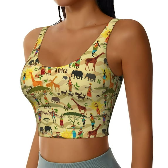 Lsque Ethnic African Printed Women'S Sports Bra, Compression, Moisture Wicking, High-Impact Sports Bra For Women,Supportive sports bra-Small