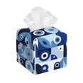 thumbnail image 1 of Lsque Evil Eye Printed Tissue Box Cover Holder, Facial Paper Organizer Dispenser,Square with Bottom Belt, PVC Leather Decorative Organizer, 1 of 8
