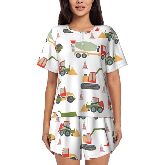 Lsque Excavator Women's Short-Sleeved Pajama Set - 2 Piece Soft and Lightweight Sleepwear Set-Large