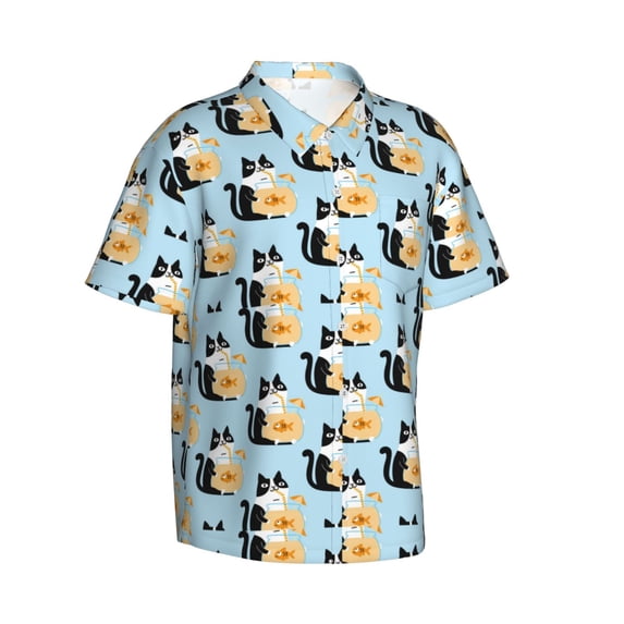 Lsque FUNNY CAT IS DRINKING WATER pattern Hawaiian Shirt for Men, Unisex Summer Beach Casual Short Sleeve Button Down Shirts-XX-Large
