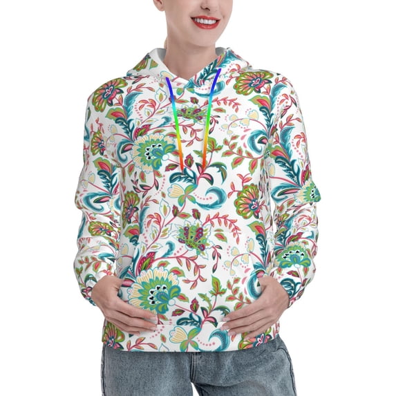 Lsque Fairy Flower Pattern Casual Women's Hoodie,Hooded Sweatshirt with Kangaroo Pocket,Pullover Hoodie with Eye-catching Drawstrings-Large