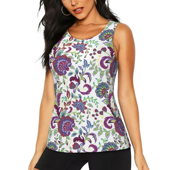 Lsque Fairy Flower Printed Workout Tank Tops for Women, Athletic Sports Tank Tops, Compression Sleeveless Dry Fit Shirts,Sleeveless Yoga Shirt-Medium